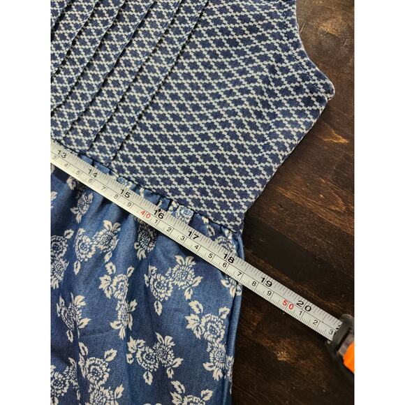 Boutique Designer Kori America Small Blue Rose Floral Tank Dress Ruffle Denim - Picture 10 of 10